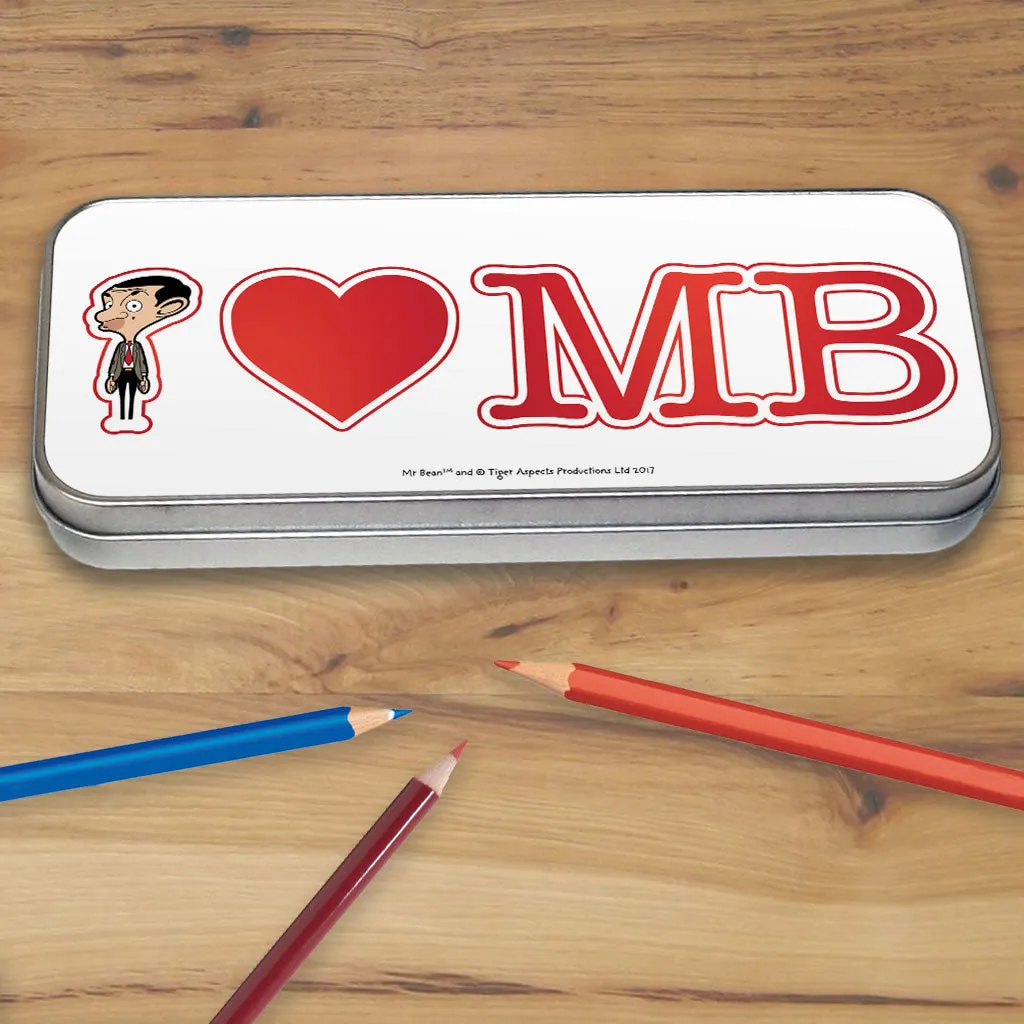 White I Heart Mr Bean Pencil tin