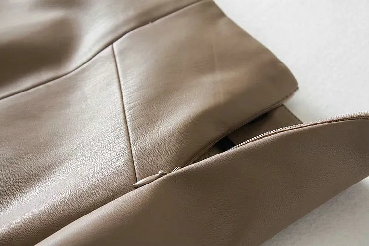 Women Soft PU Leather Pencil Midi Skirt Autumn Ladies Package Hip Back Split Faux Leather Pencil Skirt