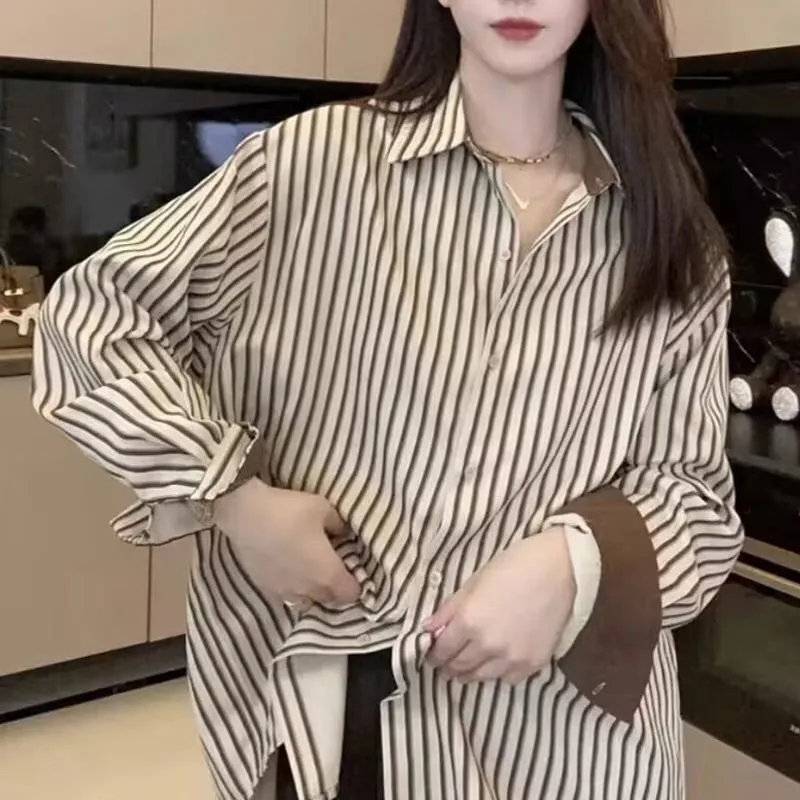 Women's Long Sleeve Colorblock/ Stitching Color Shirts & Blouses XL 464906