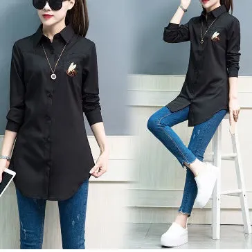 Women's Long Sleeve Solid Color Shirts & Blouses 556492