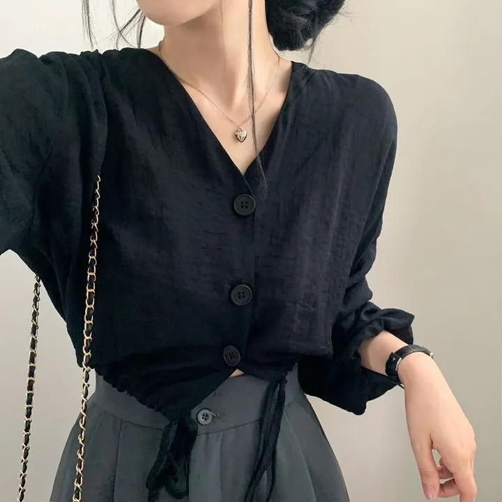 Women's Long Sleeve Solid Color Shirts & Blouses One Size 591901