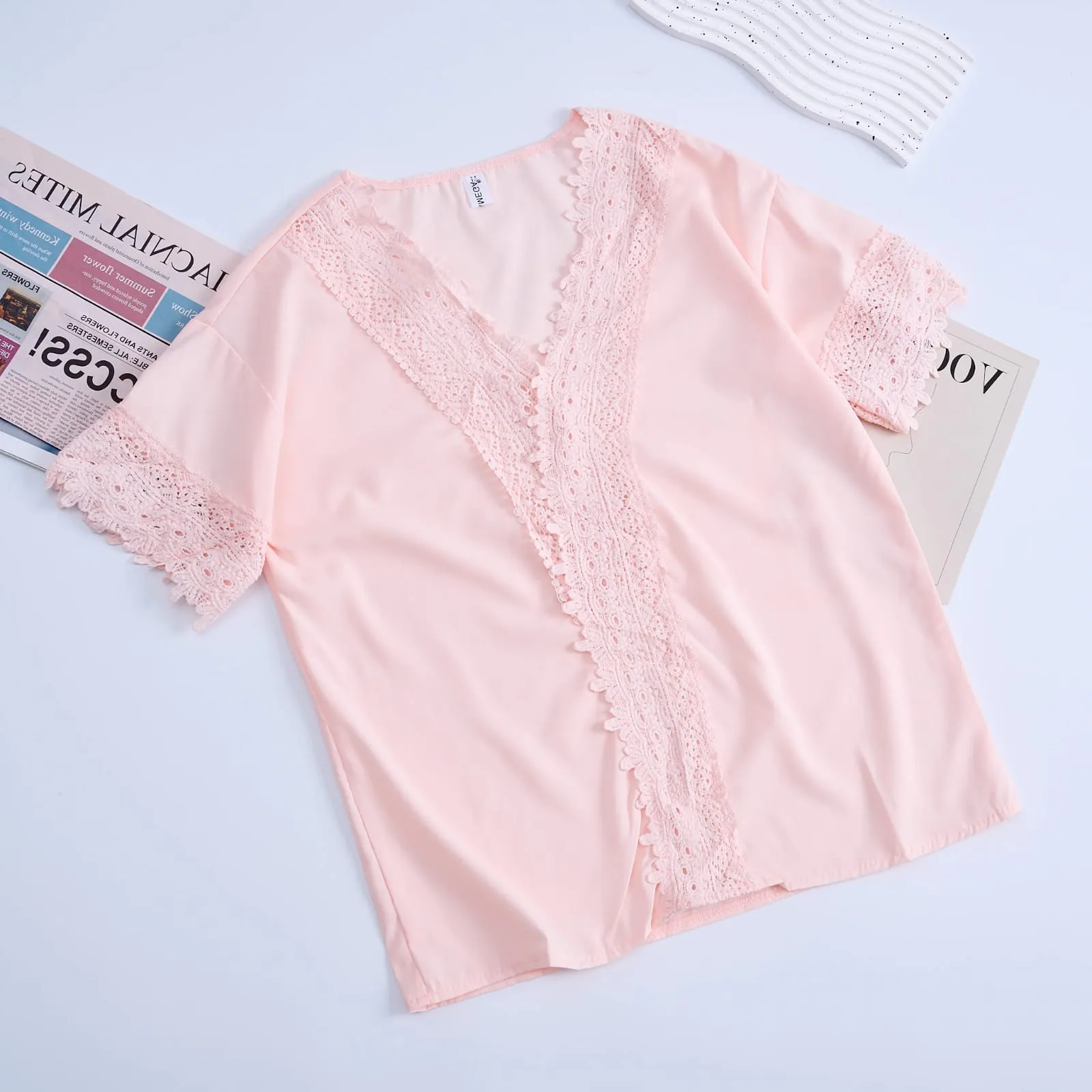 Women's Short Sleeve Solid Color Shirts & Blouses 229249 - M