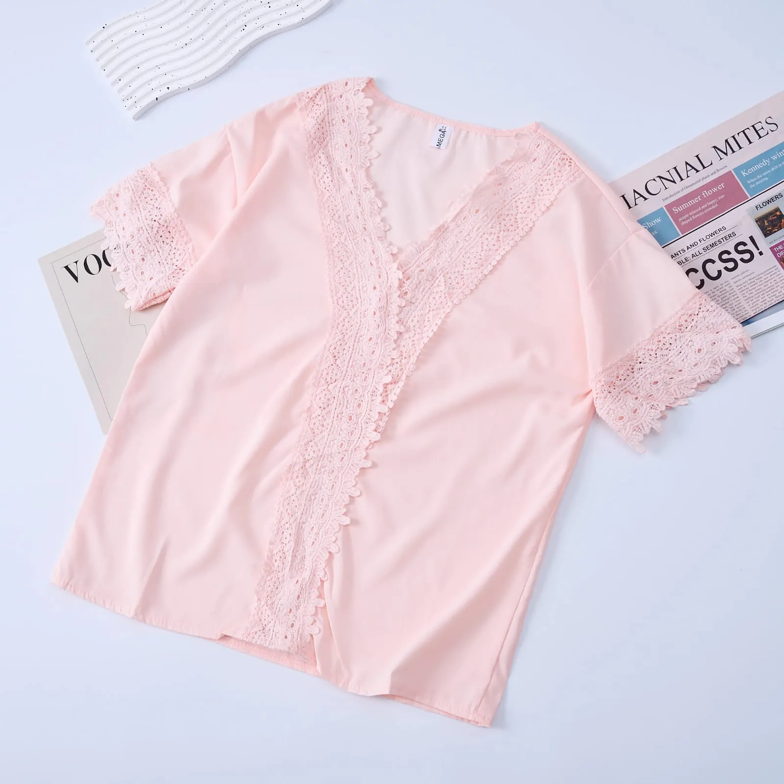 Women's Short Sleeve Solid Color Shirts & Blouses 229249 - M
